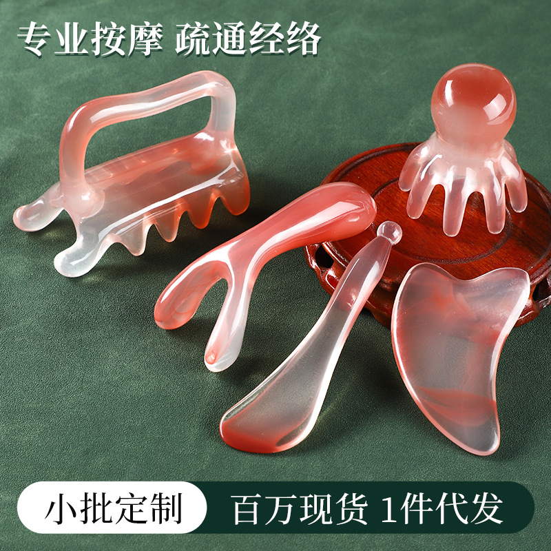 Resin Gua Sha Massage Tool Set 5 Piece Facial Scraping Board and Guasha Stick for Body Care - Image 2