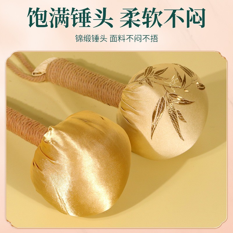 Golden Bamboo Leaf Satin Mugwort Hammer 31cm Meridian Tapping Tool for Full Body Wellness - Image 2