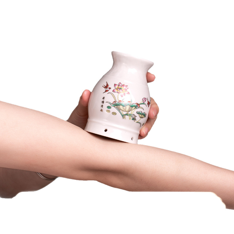 Ceramic Moxa Cup Gua Sha Tool 2 in 1 Moxibustion Jar with Cloth Cover for Home and Spa Body Care - Image 5