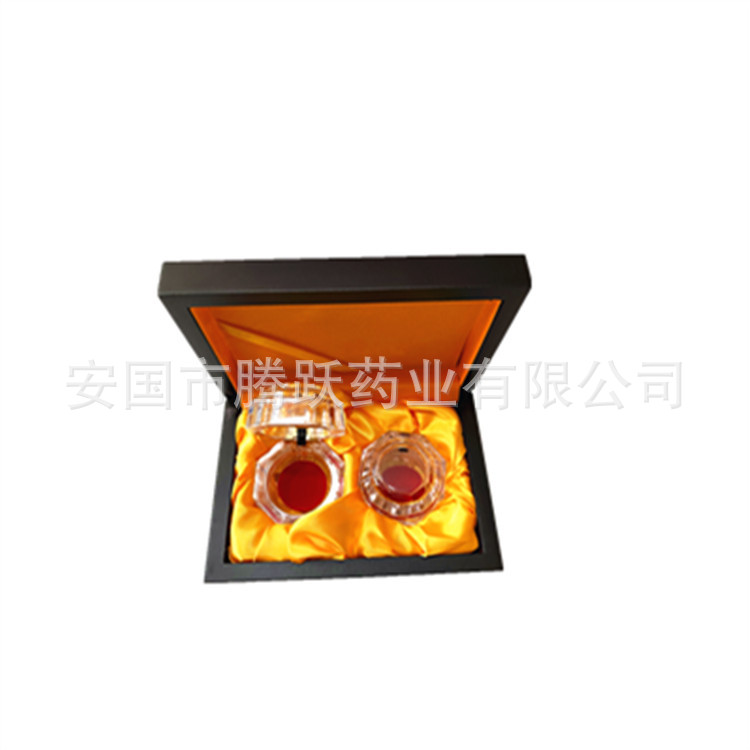 Hexagonal Brocade Wooden Gift Box 2 Pack Empty Pill Storage Case for Herbal Pills and Jewelry - Image 2
