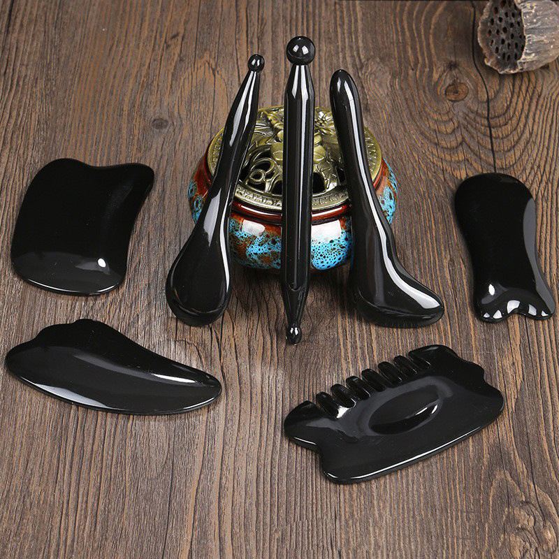Resin Gua Sha Tool Set 7 Pieces Facial Eye Body Massage Comb for Meridian Care - Image 2