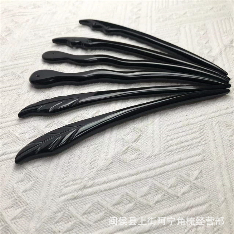 Hand Carved Ox Horn Hair Stick 18cm Bow Shape Chinese Style Hairpin for Updo Hairstyles Gift - Image 4