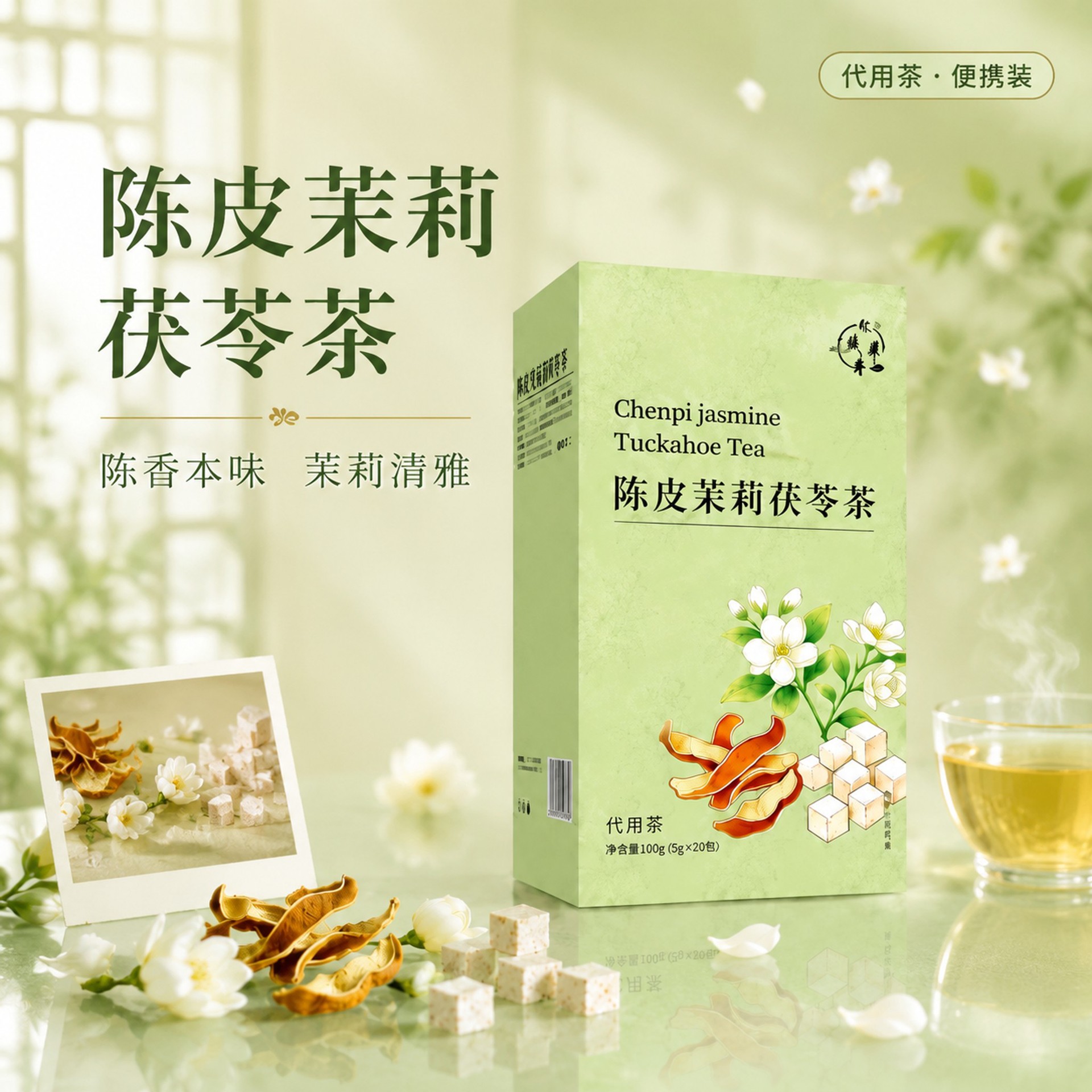 Tangerine Peel Jasmine Poria Herbal Tea Chen Pi Fu Ling Tea Bags 100g 20 Individual Sachets - Image 3