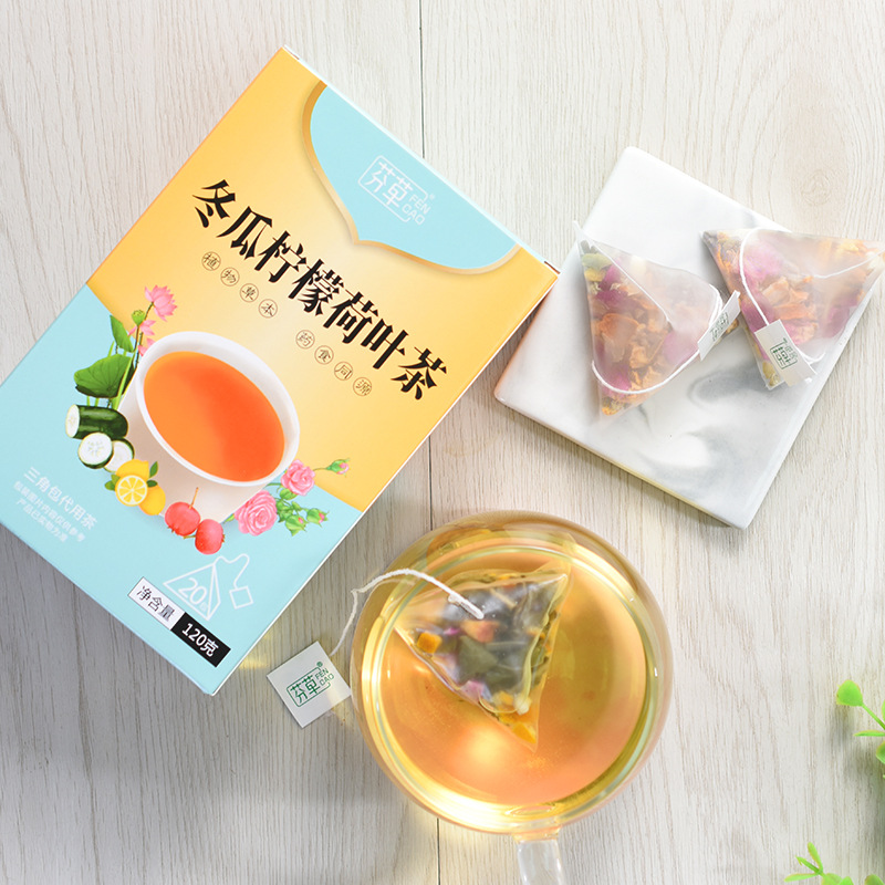 Lemon Hawthorn Lotus Leaf Tea He Ye Cha 120g 20 Pyramid Tea Bags Herbal Blend - Image 3