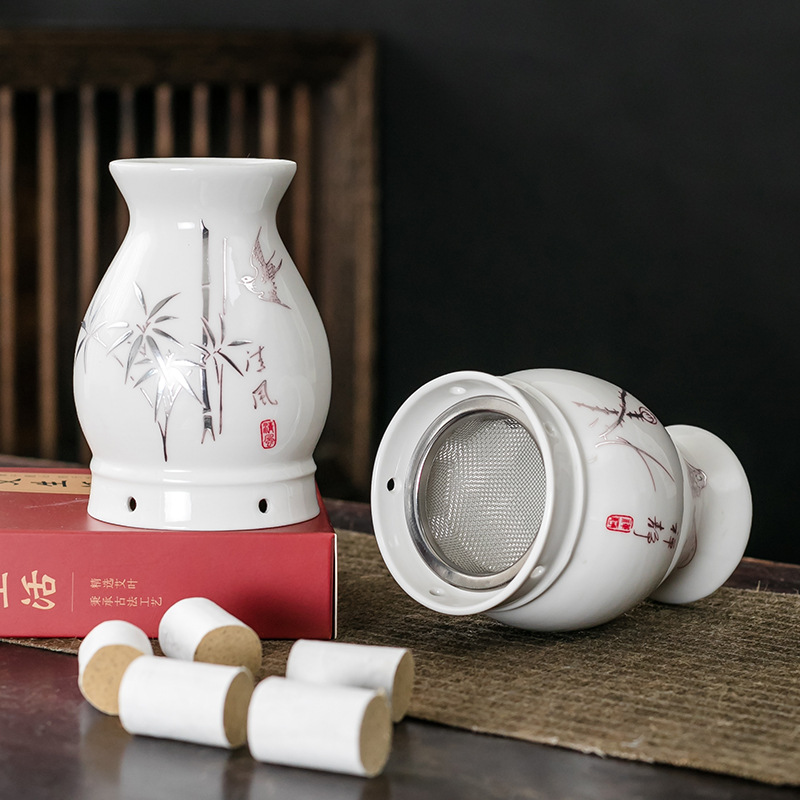 Ceramic Moxibustion Cup with Gua Sha Edge Double Layer Massage Jar for Body Care 10.2 x 7.4 cm - Image 2