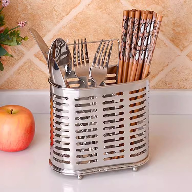 304 Stainless Steel Chopstick Holder Wall Mounted Kitchen Utensil Storage Box Nordic Beige - Image 4