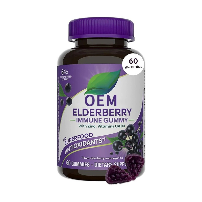 Elderberry Gummies with Vitamin D3 and Zinc Fruit Supplement Gummies 180g Custom OEM - Image 5