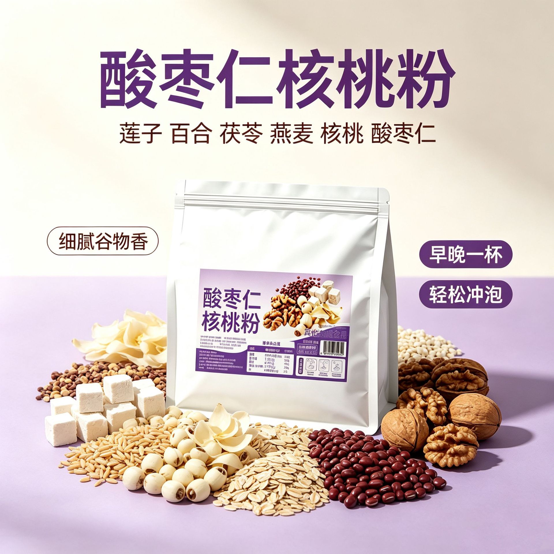 Sour Jujube Seed Walnut Powder Suan Zao Ren He Tao Fen Instant Meal Replacement Breakfast Cereal 245g Sugar Free - Image 2