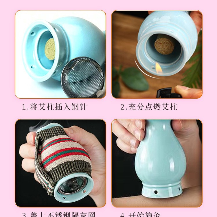 Ceramic Face Moxibustion Cup Peach Blossom Moxa Tool with Heat Guard Cloth and Moxa Cones for Facial Meridian Care - Image 4