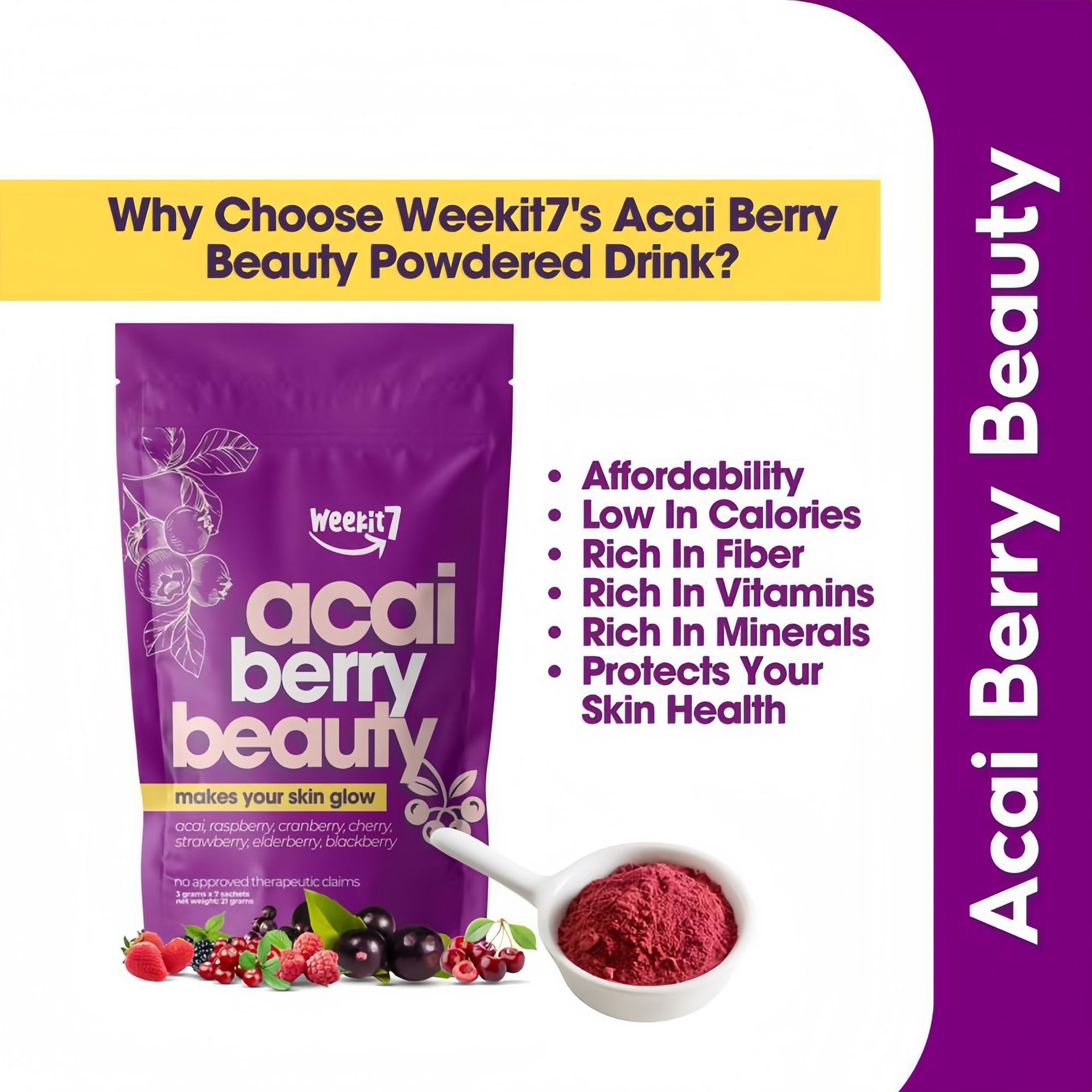 Acai Berry Cranberry Fruit Powder 5g Sachets Healthy Beauty Juice Mix 35g Pack - Image 4