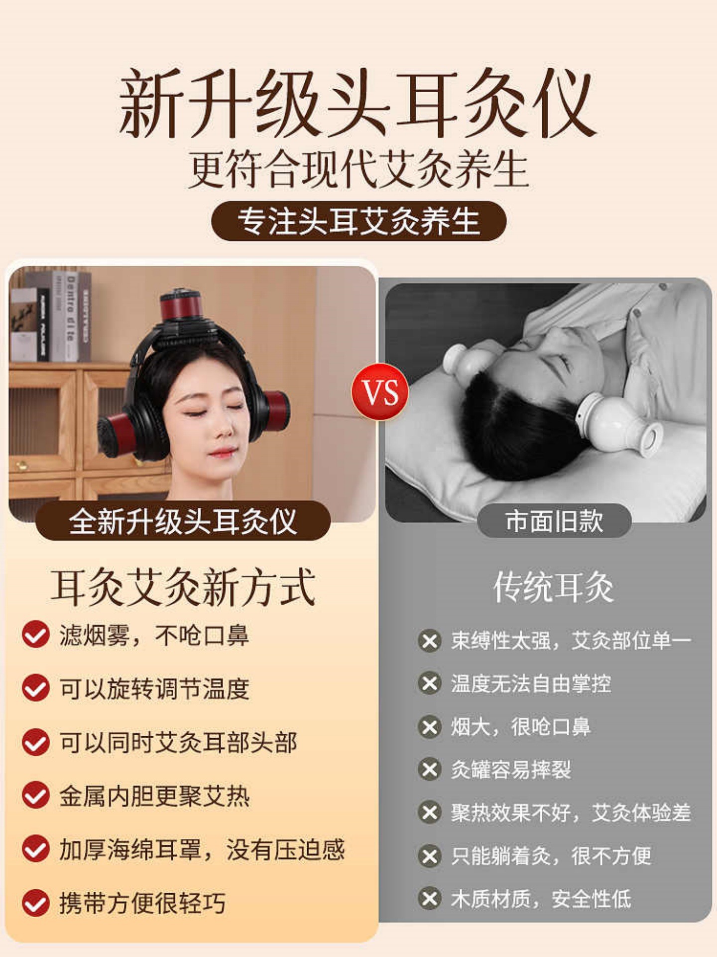 3-Head Ear and Head Moxibustion Device Set with 60 Moxa Cones for Home Use on Baihui GV20 and Ear Points - Image 2