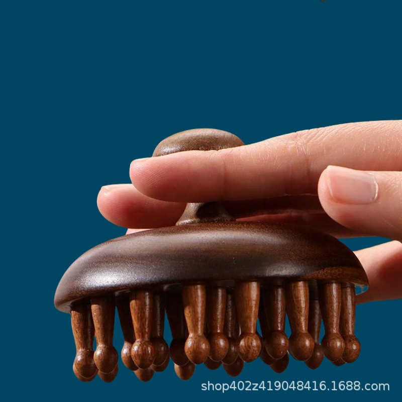 Golden Sandalwood Massage Comb 28 Teeth Round Scalp Meridian Brush Handheld - Image 3