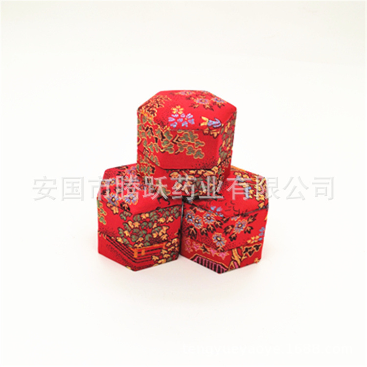Hexagonal Brocade Gift Box Red Silk Covered Empty Pill Packaging Case - Image 4