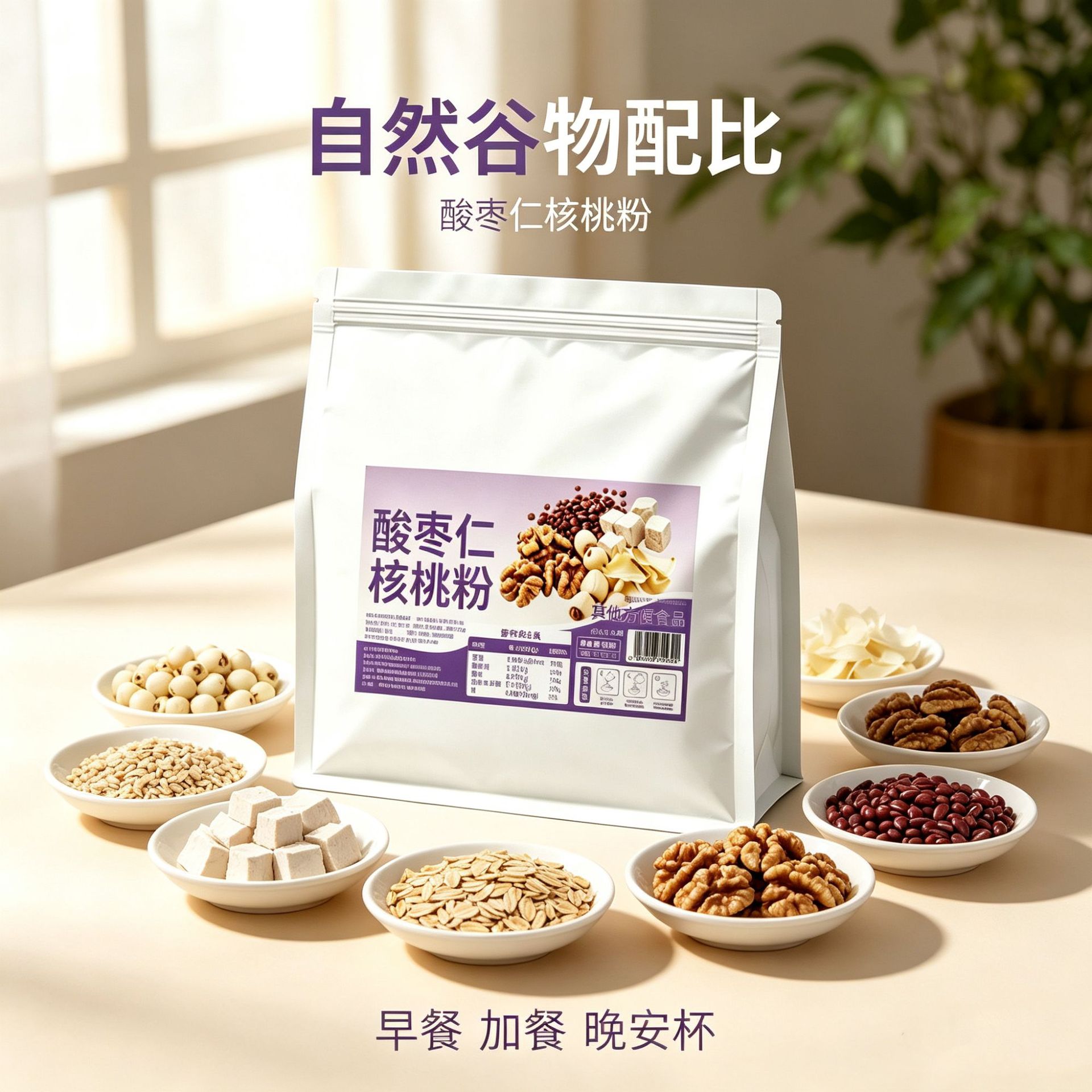Sour Jujube Seed Walnut Powder Suan Zao Ren He Tao Fen Instant Meal Replacement Breakfast Cereal 245g Sugar Free - Image 3