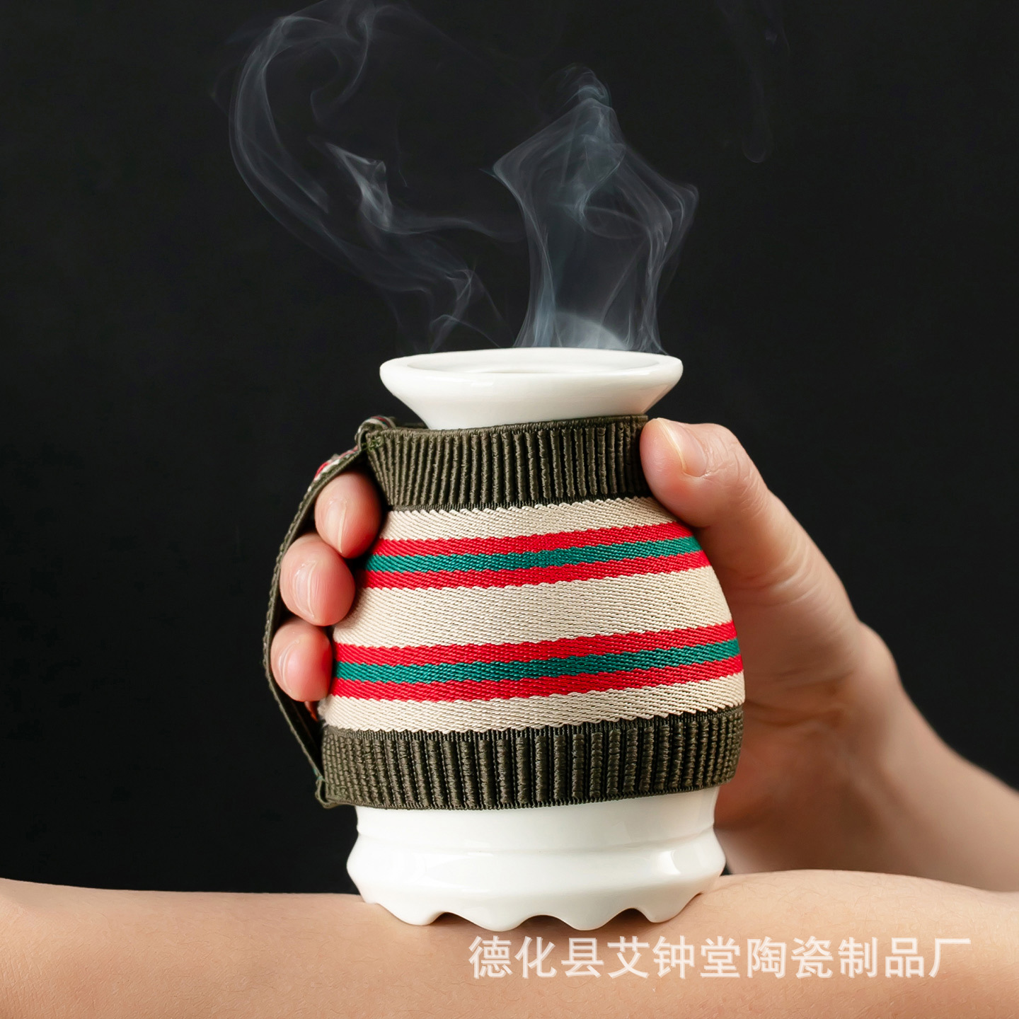 Ceramic Moxibustion Jar Lotus Rim Gua Sha Cup Portable Moxa Warmer with Ash Net and Cloth Cover - Image 3