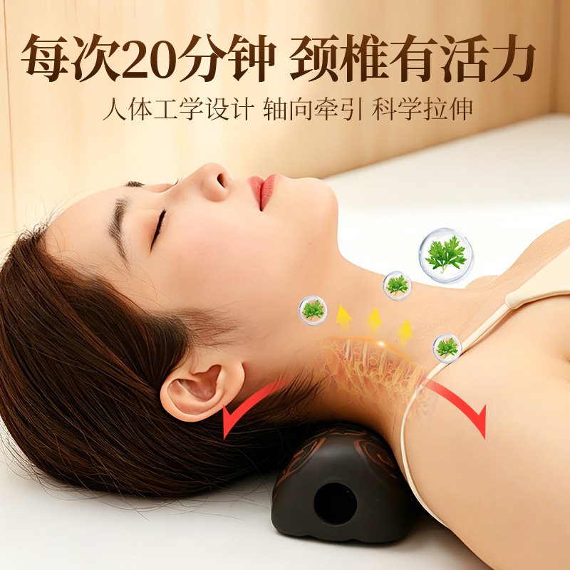 Red Bian Stone Moxibustion Neck Pillow with Mugwort Lotus Design Warm Compress Home Moxa Device - Image 3