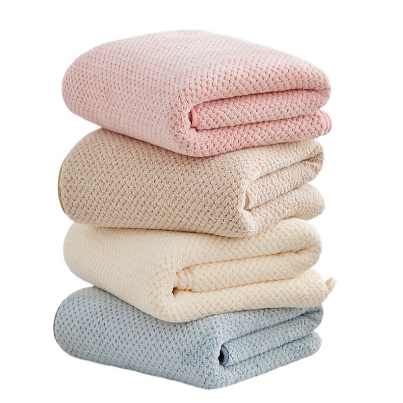 Coral Fleece Bath Towel Set 3 Piece Pineapple Lattice Pattern Absorbent Home Use 70x140cm Bath Towel - Image 5