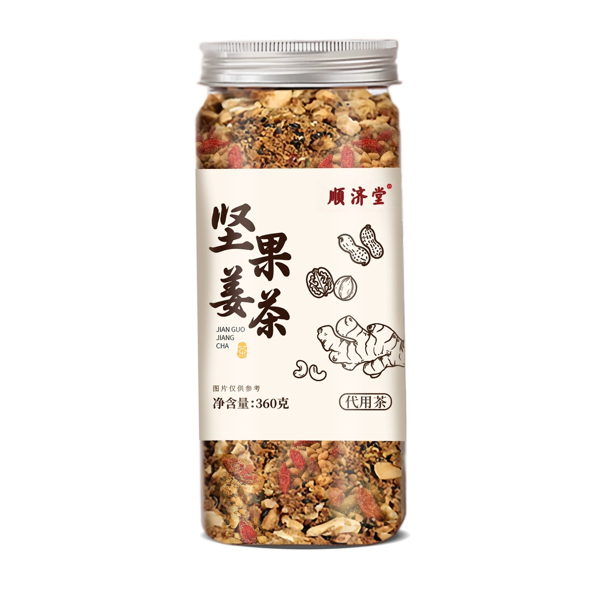 Hand Roasted Nut Ginger Tea 360g Brown Sugar Old Ginger Drink with Walnuts Peanuts Cashews Daily Wellness Brew - Image 4