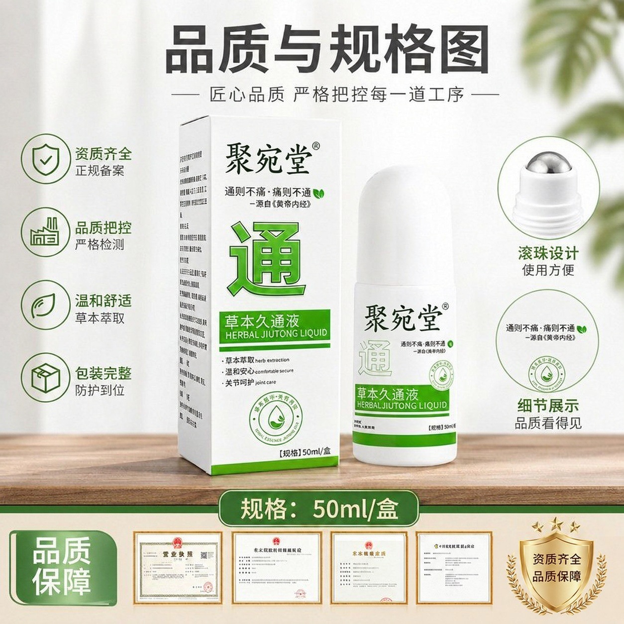 Juwantang Herbal Long-Through Liquid 50ml Roll-On Massage Balm for Back Shoulder Neck Legs External Use - Image 3