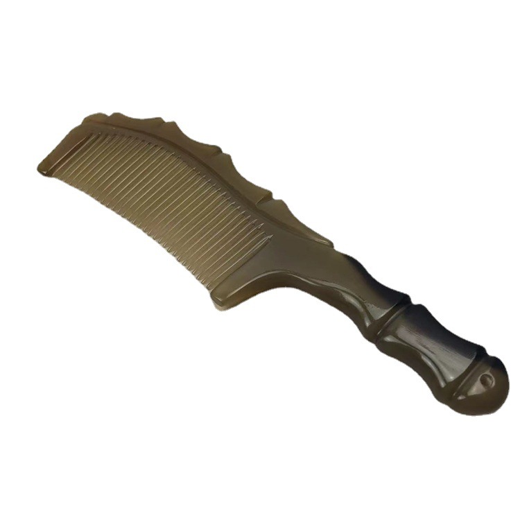 Handmade Horn Comb Bamboo Joint Handle Fine Teeth Carved Thick Round Grip 20cm - Image 5