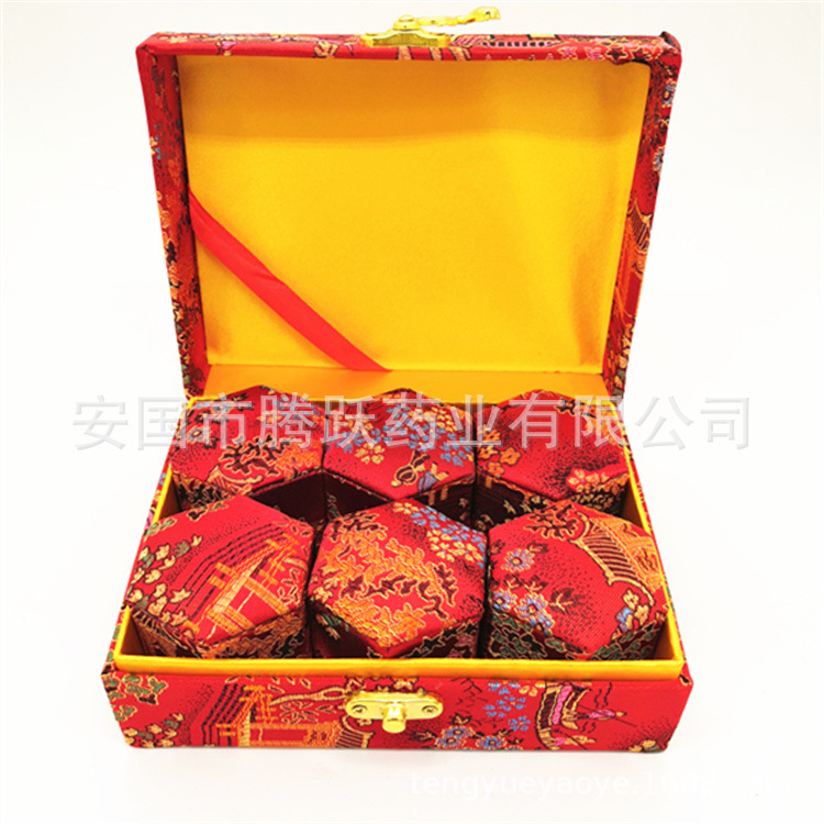 Red Hexagonal Gift Box Set 6 Piece Brocade Jewelry Packaging Empty Boxes - Image 2