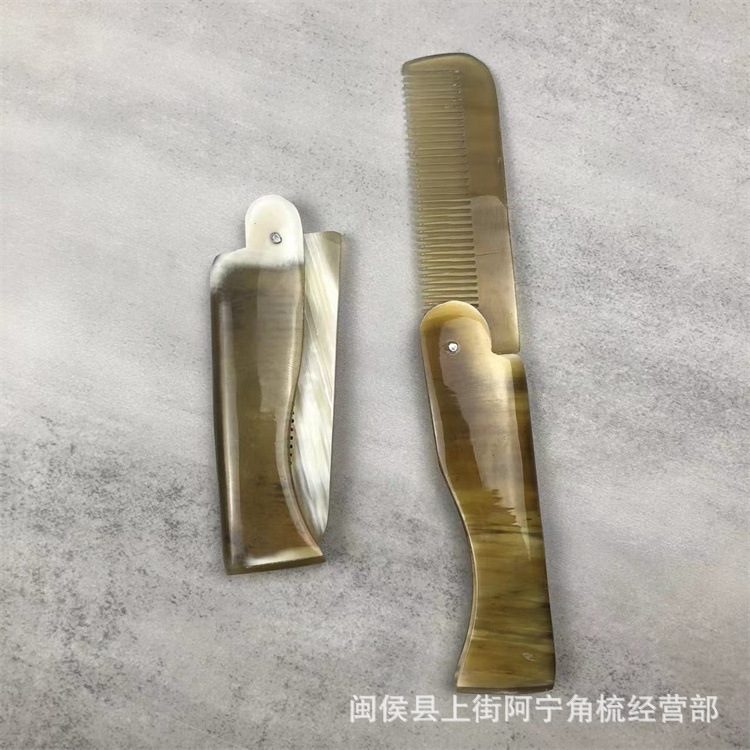 Natural Horn Folding Comb Mini Travel Hair Comb for Women Kids Portable Pocket Size 17cm - Image 2