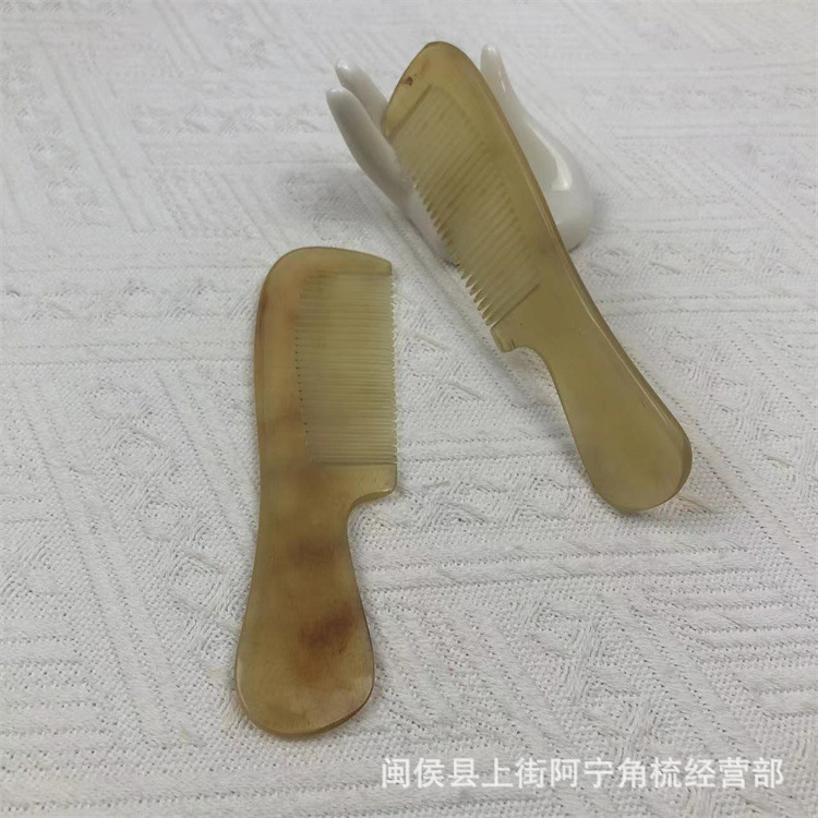 Goat Horn Comb 13cm Medium Handle Comb Natural Yang Jiao Gua Sha Comb for Hair Care and Scalp Massage - Image 2
