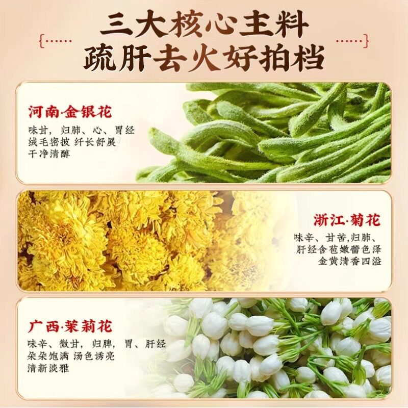 Three Flower Tea San Hua Cha Honeysuckle Chrysanthemum Jasmine Tea Bags 100 Pack Herbal Wellness Tea - Image 4