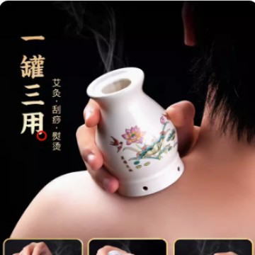 Ceramic Moxibustion Cup Ai Jiu Guan Heat Therapy Jar with Dust Screen and Cloth Cover for Home Warming Use - Image 2
