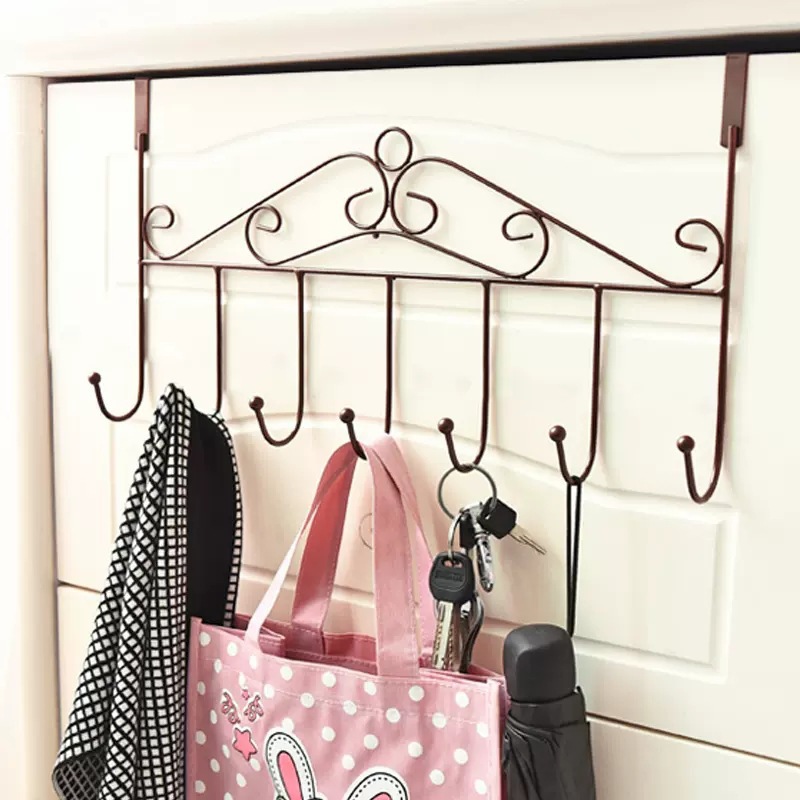 Over Door Hook Rack Stainless Steel 7 Hooks Black No Drill Hanging Organizer for Kitchen Bathroom Bedroom - Image 3