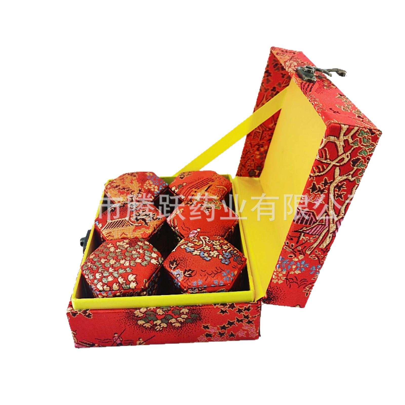 Red Brocade Gift Box Set of 6 Chinese Herbal Packaging Boxes Decorative Keepsake Storage - Image 5