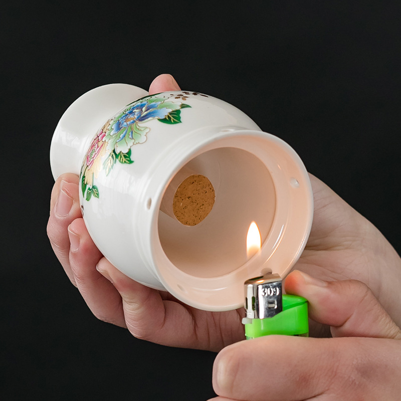 Ceramic Moxibustion Cup with Gua Sha Edge Double Layer Massage Jar for Body Care 10.2 x 7.4 cm - Image 4