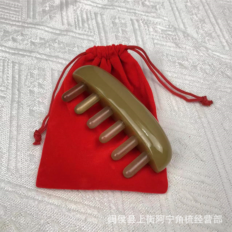 Horn Massage Comb Goat Horn Six-Teeth Scalp Massage Comb 10 cm Acupoint Comb - Image 2