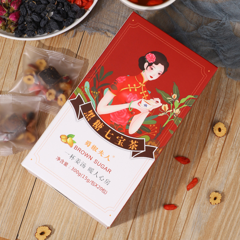 Brown Sugar Seven Treasure Tea He Tang Qi Bao Cha Ginger Jujube Goji Rose Herbal Tea 20 Bags 150g - Image 4