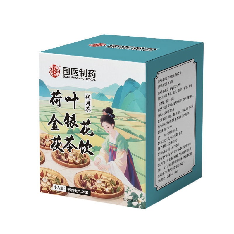 Lotus Leaf Honeysuckle Poria Herbal Tea He Ye Jin Yin Hua Fu Ling Yin 80g Pyramid Tea Bags - Image 4