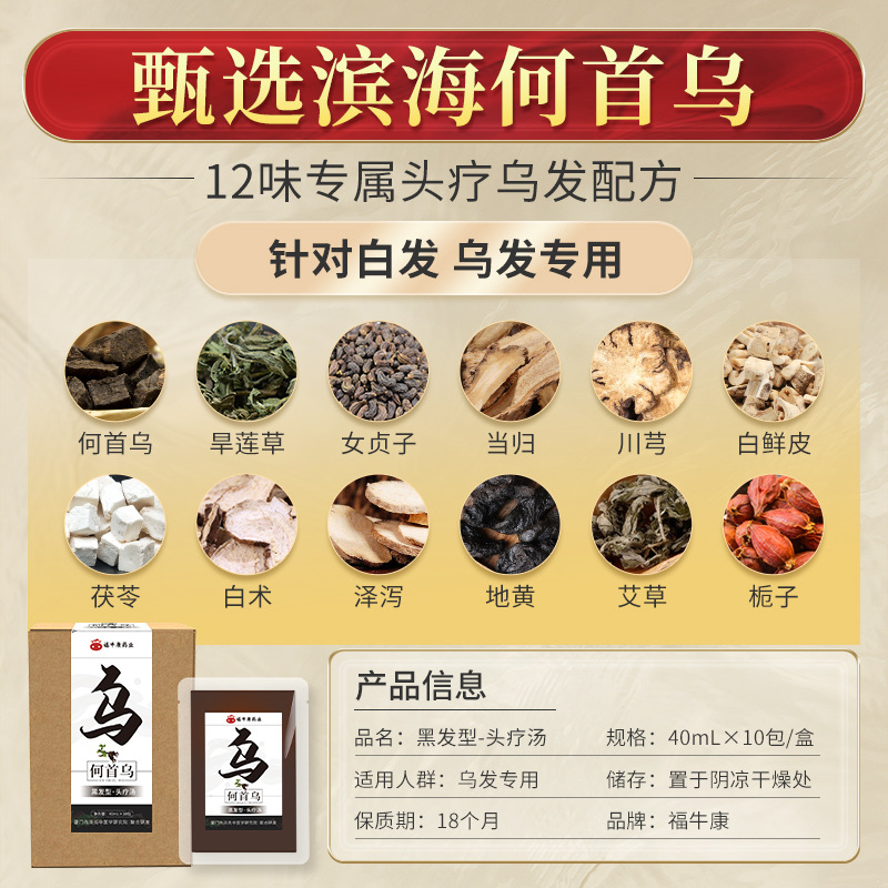 13-Herb No-Brew Hair Wash Herbal Pack He Shou Wu Black Hair Care Scalp Therapy Liquid 40mL x 10 Packs - Image 2