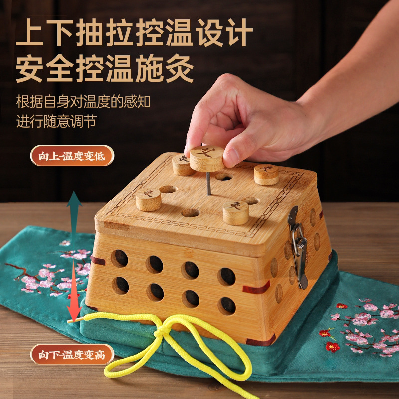 Bamboo Moxibustion Box with Smoke Filter Portable Moxa Warmer for Home Back Waist and Abdomen Use with 2 Aged Moxa Sticks - Image 3