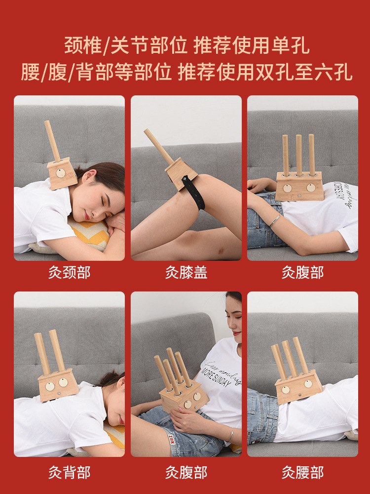 Bamboo Moxa Box Moxibustion Device Portable Home Warming Tool with Aged Moxa Rolls - Image 4