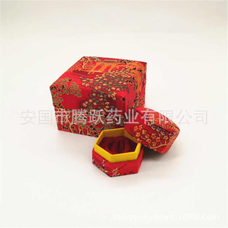 Hexagonal Brocade Gift Box Fabric Covered Cardboard Pill Jewelry Packaging Box Red 6-Insert Buckle Style - Image 5