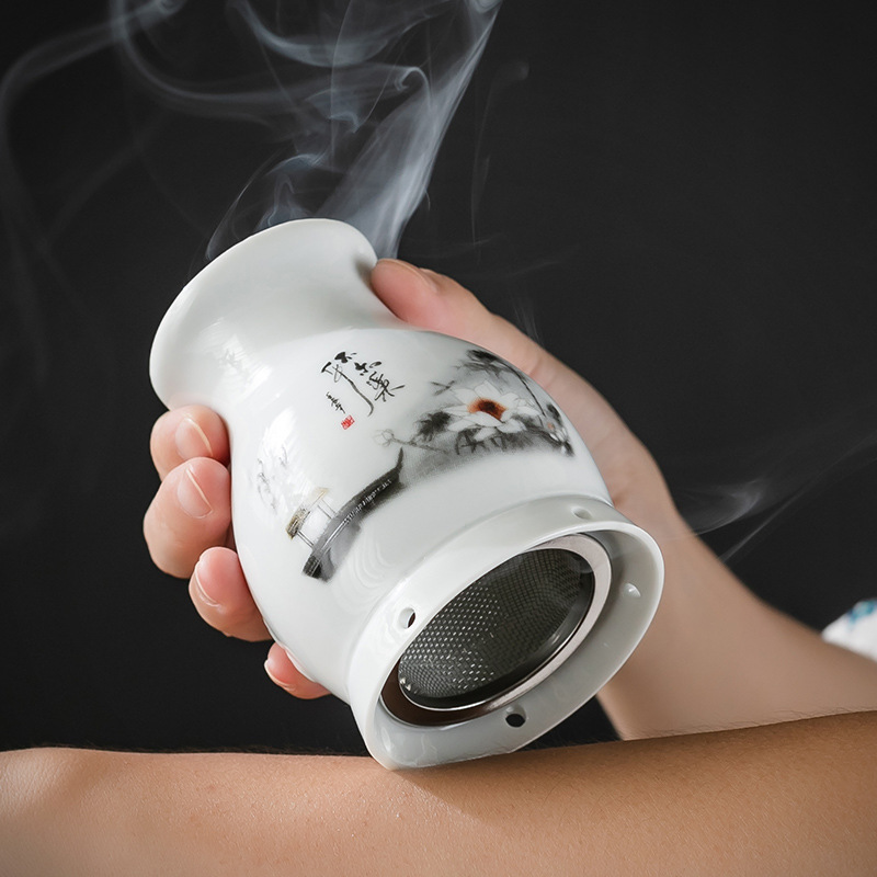 Multifunctional Ceramic Moxibustion Jar Double Wall Heat Insulated Cup Gua Sha Massage Warming Tool - Image 3