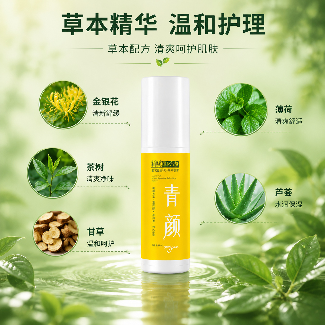 Herbal Antiperspirant Spray 60ml Aluminum Chlorohydrate Deodorant with Mugwort Extract Long Lasting Freshness for Body and Underarms - Image 4