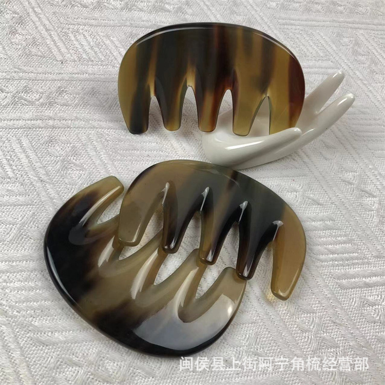 Natural Horn Five Tooth Comb Thickened Head Massage Comb for Scalp Care and Meridian Grooming - Image 2