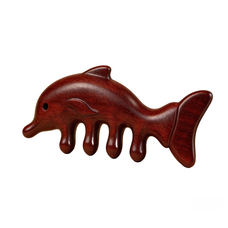 Dolphin Shaped Sandalwood Meridian Massage Comb Wide Teeth Wooden Scalp Gua Sha Head Therapy Tool 11.5x5cm - Image 5