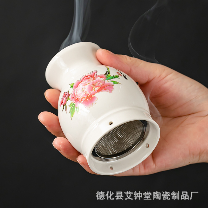 Ceramic Double-Layer Moxa Cup Multi-Function Moxibustion Box Full Body Handheld Gua Sha Jar - Image 4