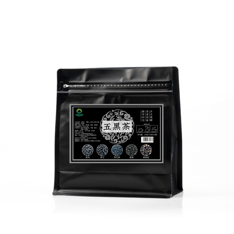 Five Black Herbal Tea 150g 15 Pyramid Tea Bags Wu Hei Cha Black Rice Black Bean Black Sesame Mulberry Black Goji Berry Blend - Image 5