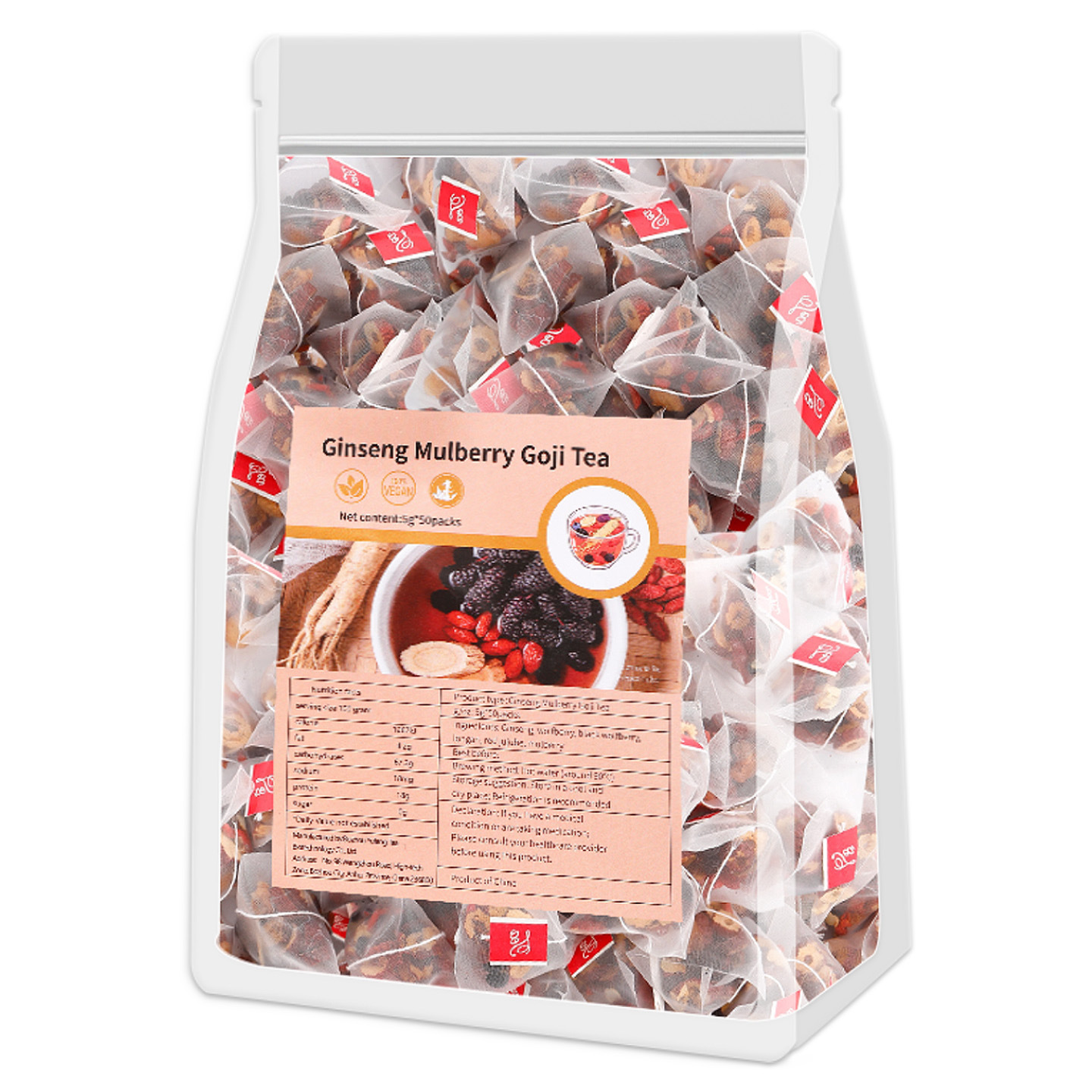 Ginseng Black Goji Mulberry Red Date Longan Wellness Tea Bags 25 Pack Sugar Free Herbal Tea - Image 5