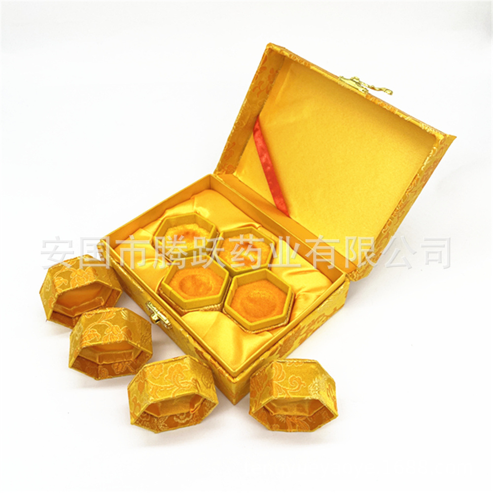 Hexagonal Brocade Gift Box Set of 4 Jewelry Packaging Boxes Red and Yellow Dragon Water Town Designs 16x12x6.5 cm - Image 4