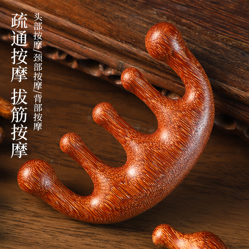 Sandalwood Scalp Massage Comb Meridian Gua Sha Head Tool Custom Laser Logo Gift - Image 2