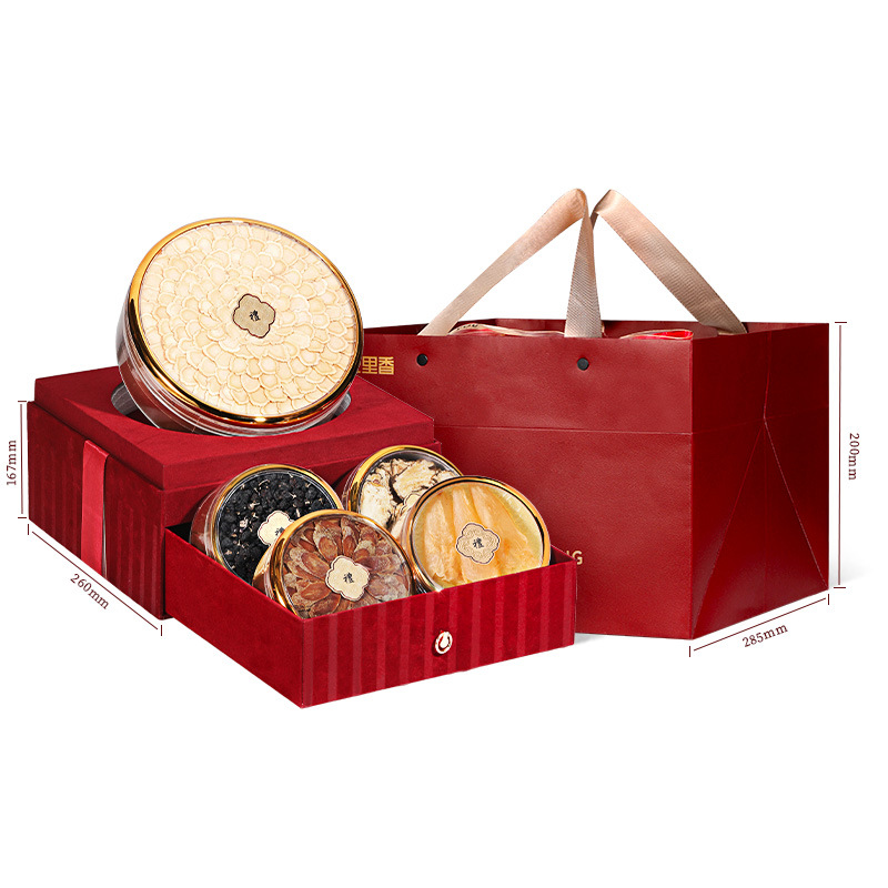 Qi Li Xiang 230g Double Layer Red Velvet 5 Item Gift Box American Ginseng Fish Maw Black Goji New Year Gift Set - Image 5