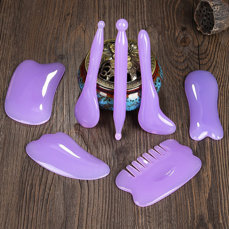 Resin Gua Sha Tool Set 7 Pieces Facial Eye Body Massage Comb for Meridian Care - Image 4